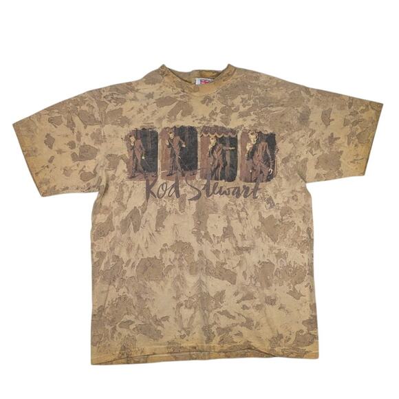 Vintage Rod Stewart British Rock Pop Singer Band Music Tie Dye Brown Shirt XL - Picture 1 of 7